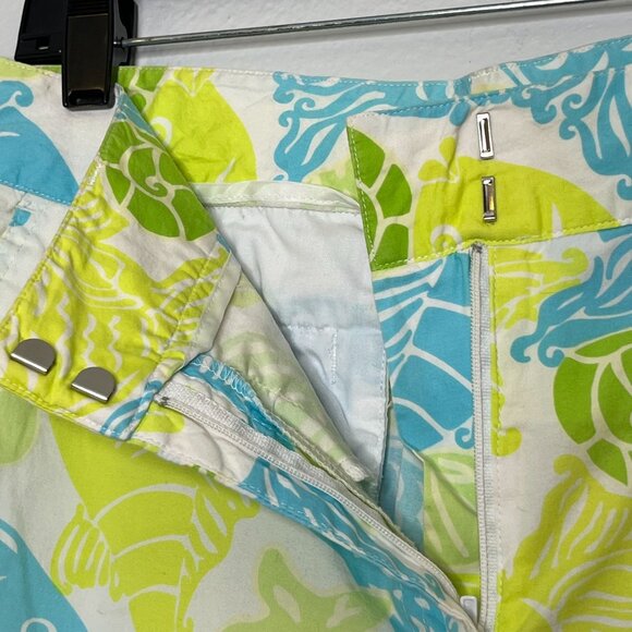 Lilly Pulitzer Vintage Fish Print Glow‎ Crop Pants Green Blue Size 10 Cotton - Picture 3 of 7
